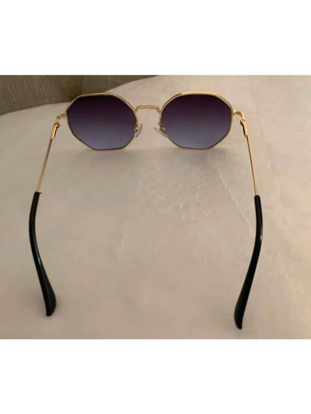 Unisex Octagonal Gold Metal Frame Gradient Black to Blue Lens Sunglasses